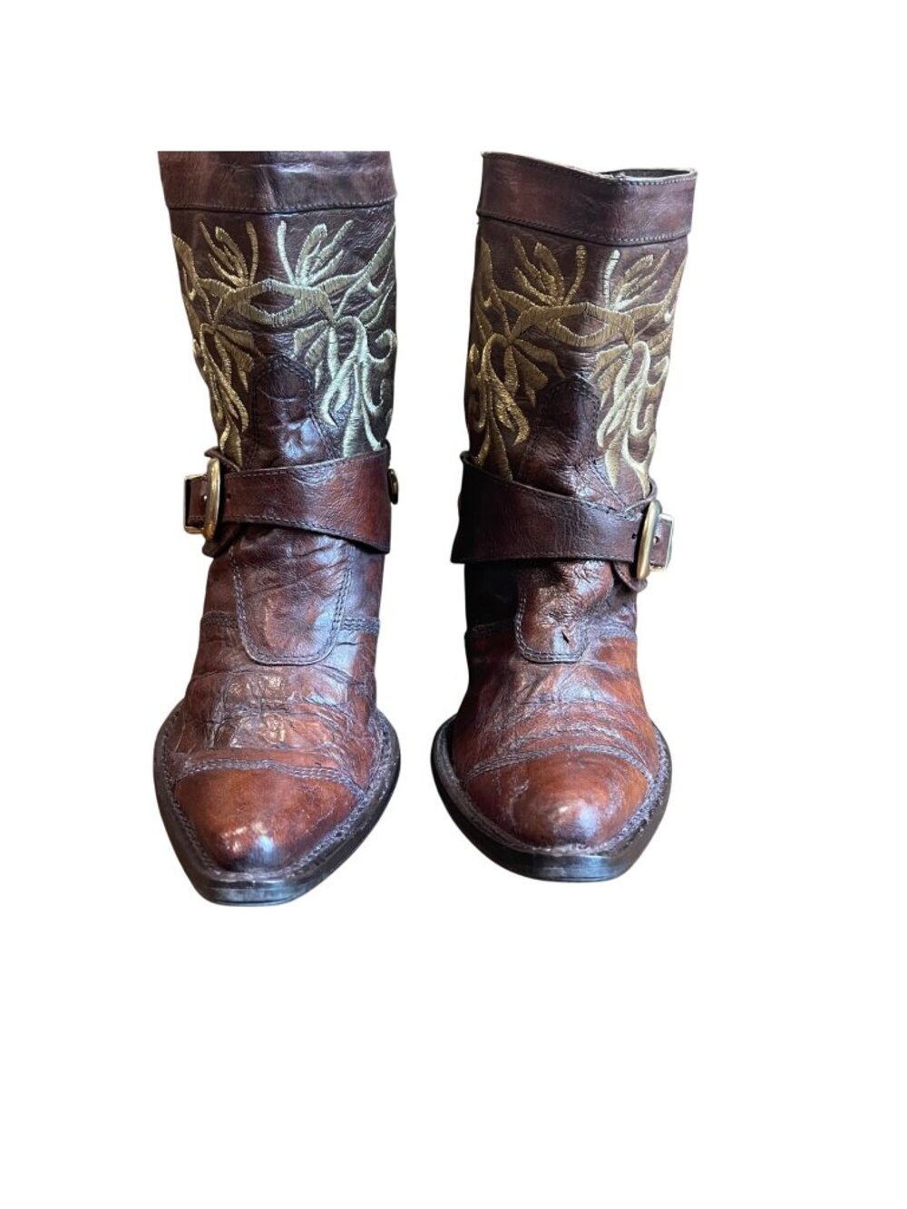 Vintage Heyraud Embroidered Leather Boots Women's EU‎ 37 (US 6-6.5) Brown Gold